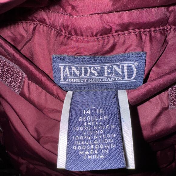 Lands End Large 14 16 Ladies Goose Down Puffer Coat Reversible Burgundy Tan - Picture 2 of 14
